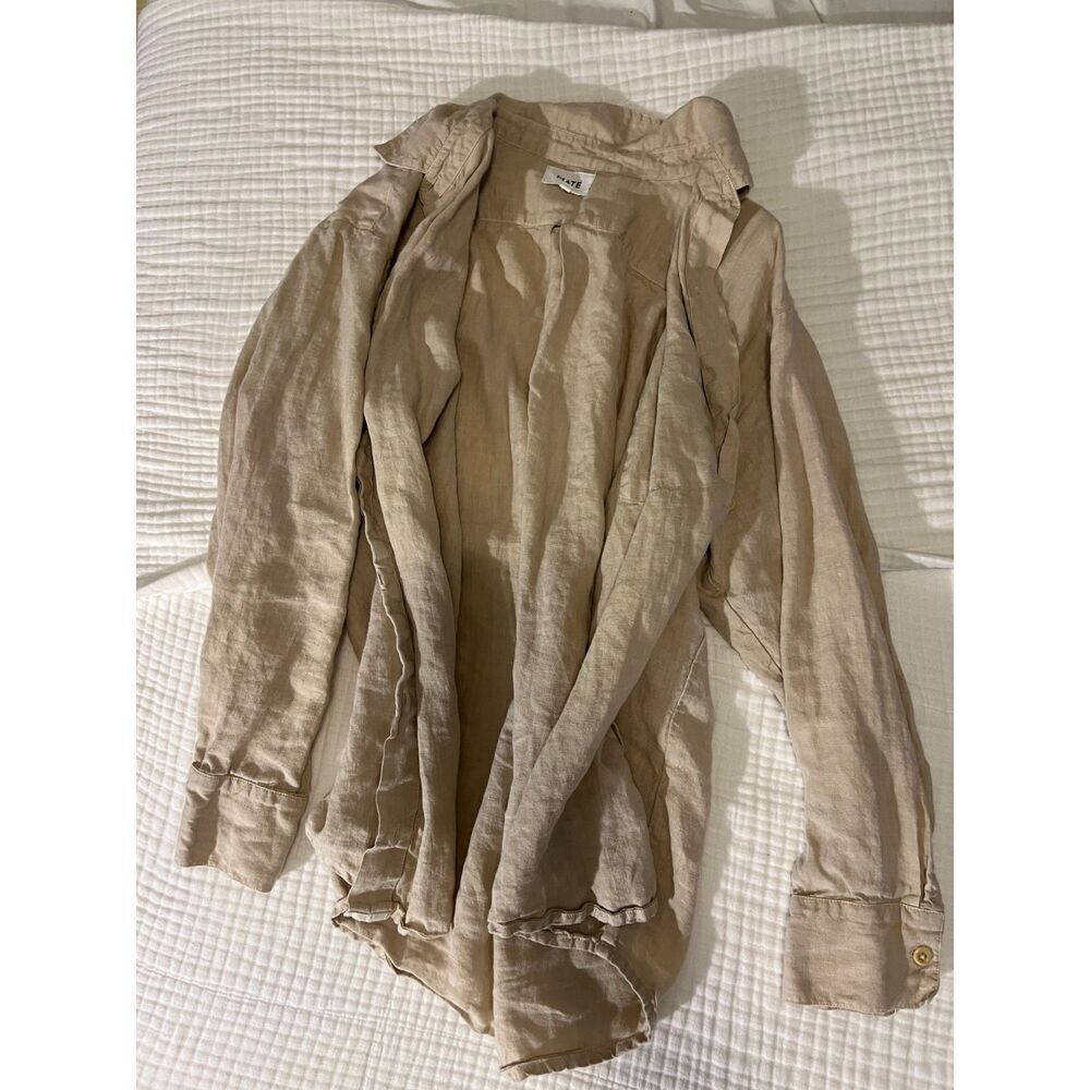 MATE the Label Organic Linen Oversized Button Down in Tan